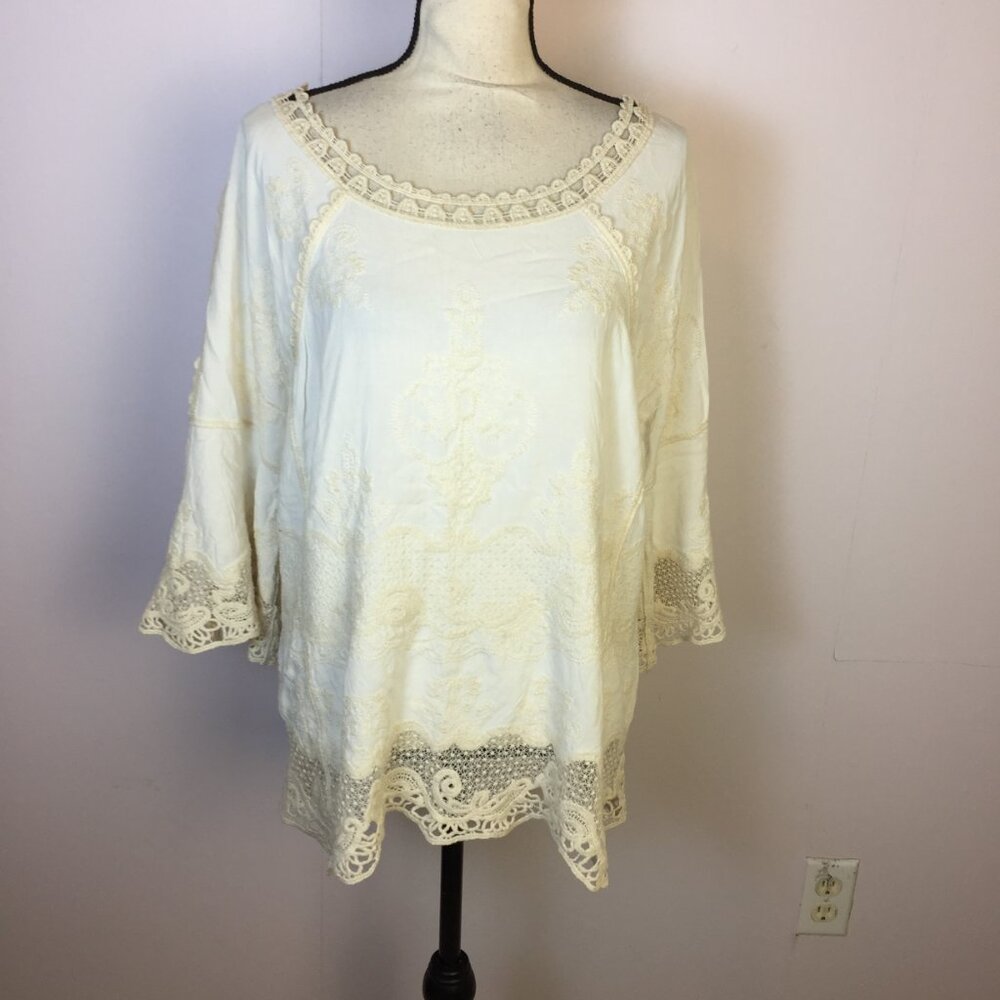Spiaggia Dolce Blouse Top Sz M Womens Cream Cold Shoulder Embroidered Lace Boho